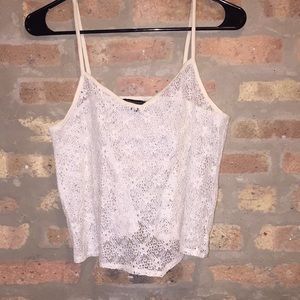 American Eagle Cream Floral-Laced Top